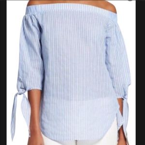 MOSSIMO OFF THE SHOULDER BLUE STRIPED BLOUSE